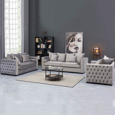 Luxury Grey Silver Velvet Moscow Sofa Sets with Deep Buttoned Chesterfield Design - UK Luxury Furniture